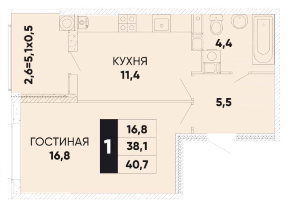 1-комнатная квартира, 42 м2 13/24 этаж, Александровка, ул. Берберовская - фото 2