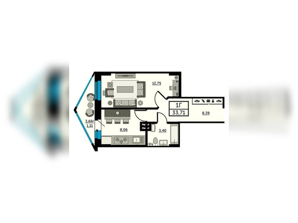 1-комнатная квартира, 40 м2 11/24 этаж, Центр, ул. Красноармейская - фото 1