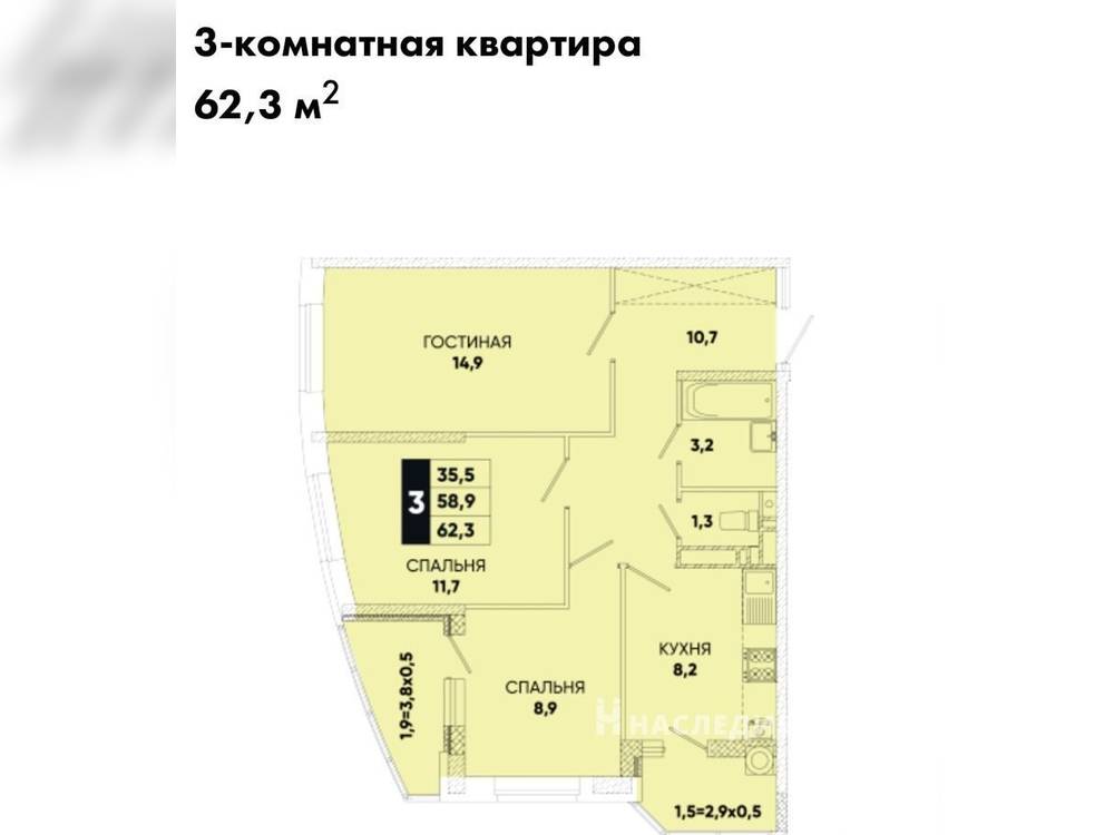 3-комнатная квартира, 62 м2 20/22 этаж, Александровка, ул. Берберовская - фото 1